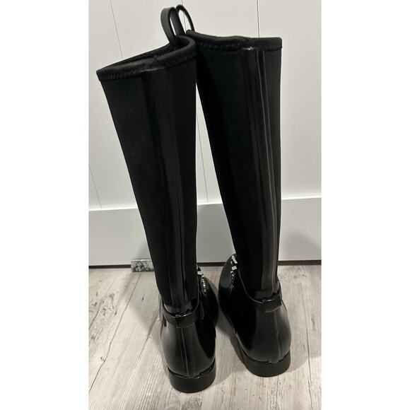 Michael Kors Rain Boots Size 6 Black Rubber & Neoprene. MK Silver Charm Logo. - Picture 7 of 8